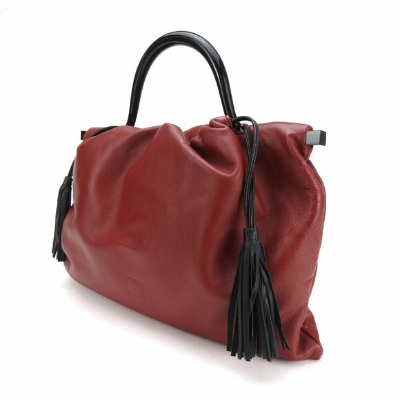 LOEWE Red Black Nappa Leather Anagram Chic Handbag - Picture 1 of 7
